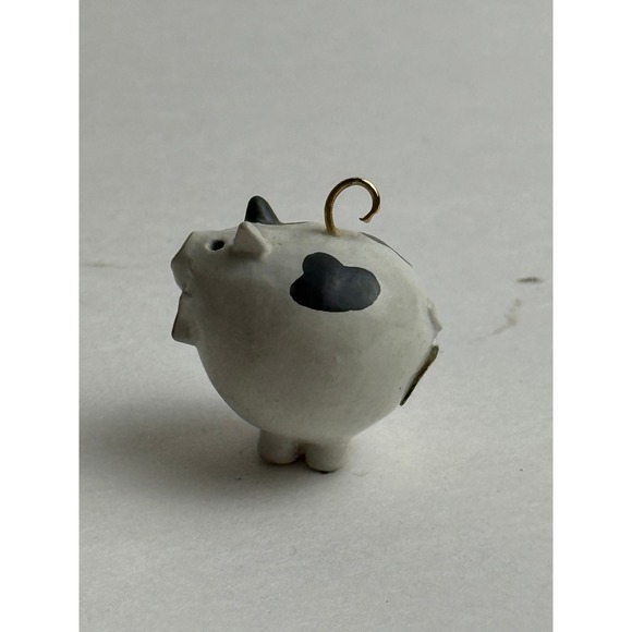 Cute Ceramic Pig Figurine Ornament Hand Painted Black Spots Gold Star Charm - Picture 7 of 7